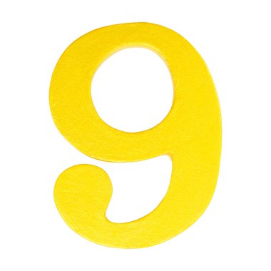 9 numaralı altın sarısı ahşap ya da 9 numaralı izole edilmiş beyaz arka plan.