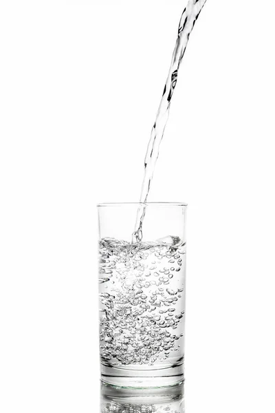 Water Poured Glass Transparent White Background — Stock Photo, Image