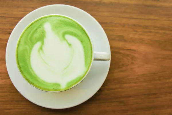 Top Viwe Latte Thé Vert Lait Dans Une Tasse Sur — Photo