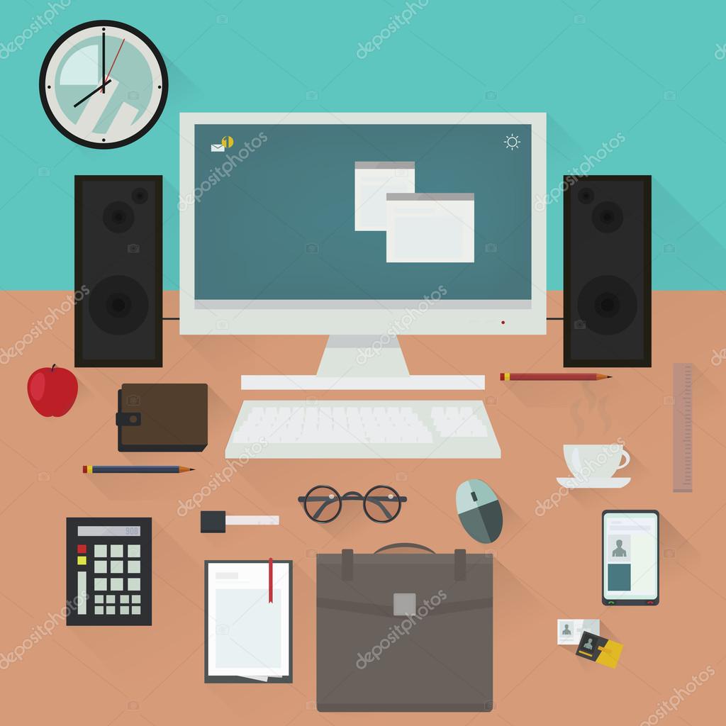 Office desk with work essentials vector design. Stock Vector by ©urostomic  58316783