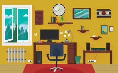 Sarı ev iş oda ofis vektör tasarım etrafında şık uzun gölgeler efektli.