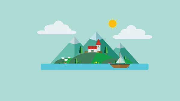 Flat modern Alp dorp vector ontwerp. — Stockvector