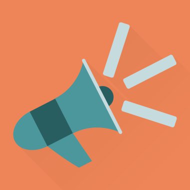 Yayılan gürültü hoparlör simgesi. Düz çizmek ile uzun gölge efekti.