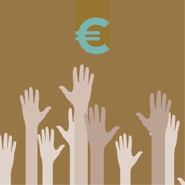 Hands reaching towards euro sign vector illustration. — Stock Vector