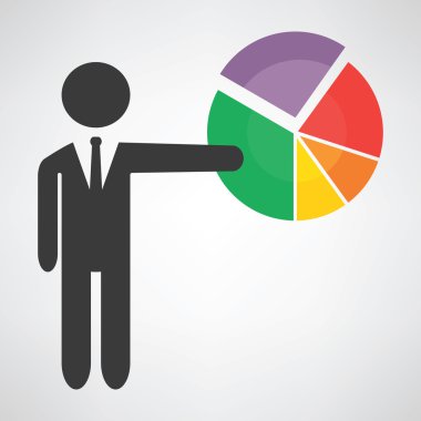 Bir pasta grafik işaret eden işadamı şekil