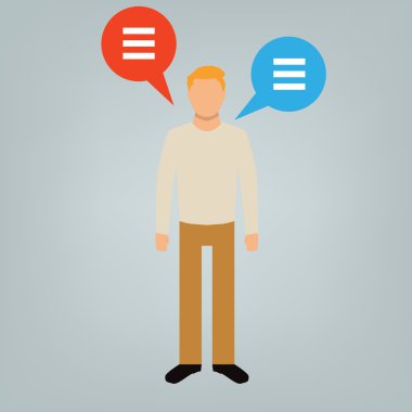 Genç sarışın adam konuşma balonları