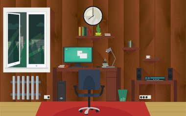 Ahşap tahta duvar ev ofis.