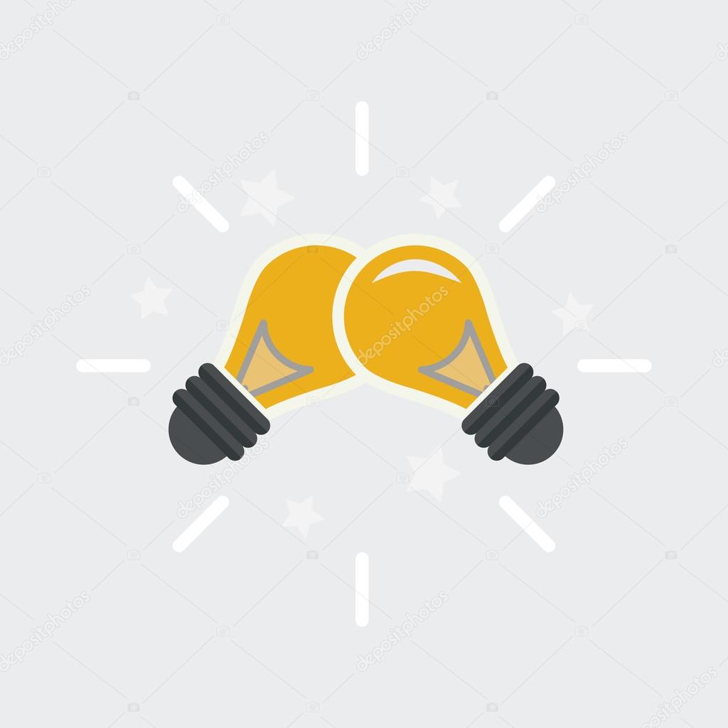 Two clashing light bulbs vector icon.Idea overlap and conflict concept.