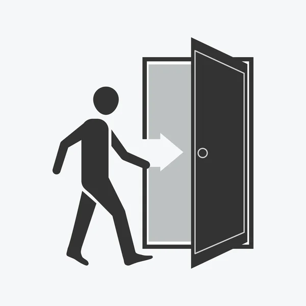 Palillo hombre figura entra en una puerta — Vector de stock