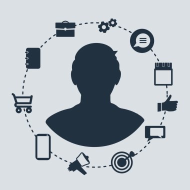 Adam iletişim tarafından çevrili ve ilgili simgeler