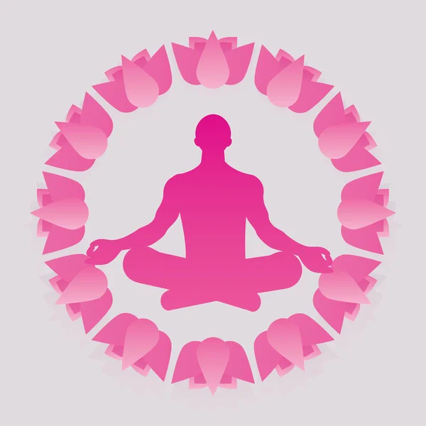 Meditating man surrounded by lotus — Stock Vector