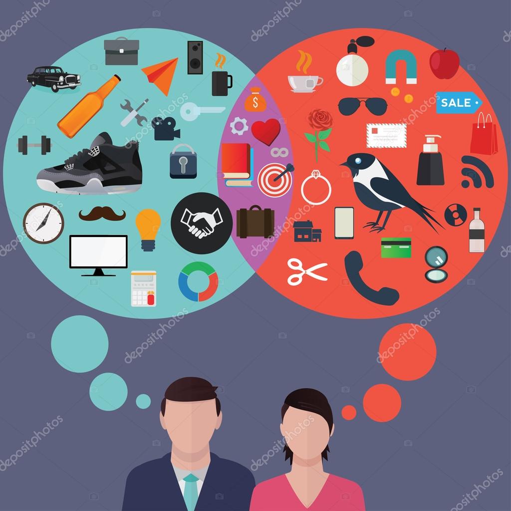 Young Man And Woman Thinking About Different Things Stock Illustration young-man-and-woman-thinking-about-different-things-stock-illustration