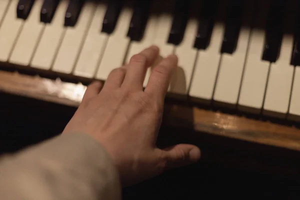 Woman Hand Plays Piano Blurred Focus — Stock Photo, Image