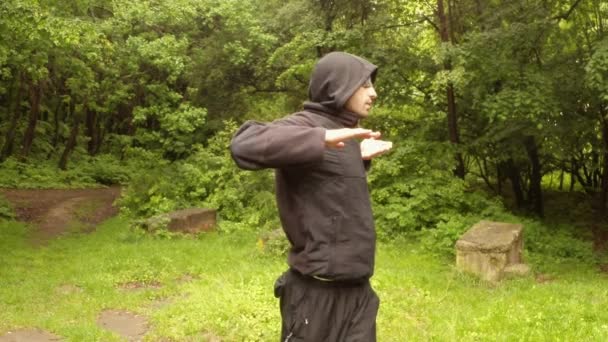 Öğretim antik sihirli Hint movementthe ilk serisi parkta gösterir: genel plan, orta atış, yakın çekim — Stok video
