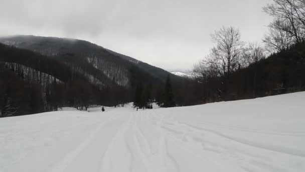 Horské lesy a vodopády ve sněhu — Stock video
