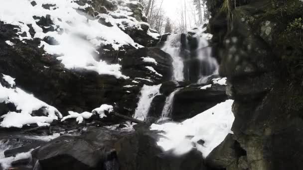 山地森林和瀑布在雪中 — 图库视频影像