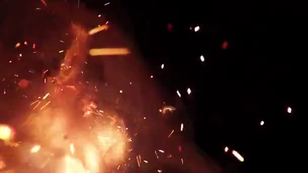 Slow-motion footage of burning and explosion of gunpowder as space — Stock video