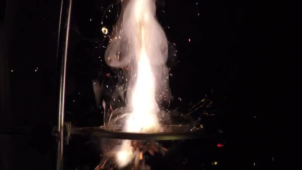 Slow-motion footage of burning and explosion of gunpowder as space — Stock video