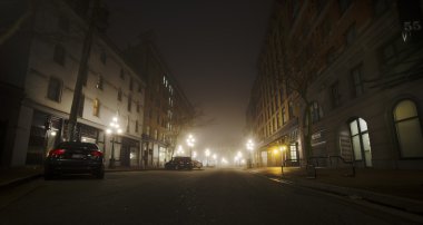 Foggy night in Gastown, Vancouver clipart