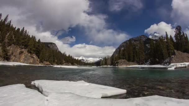 Dolly shot of clouds formation at Bow River — Stock Video