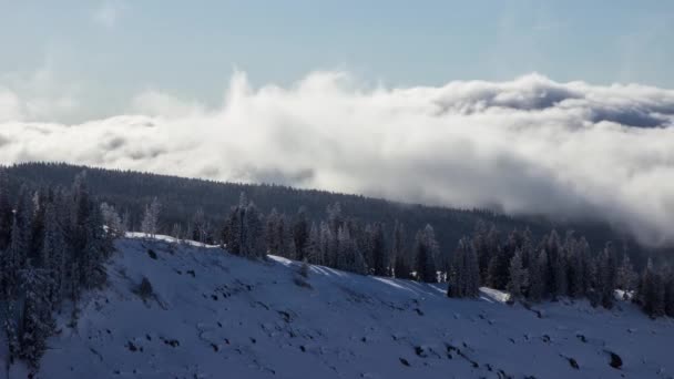 Wolken drijvend op bergtop — Stockvideo