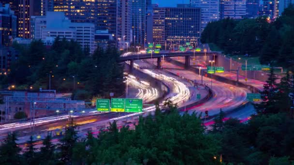 Time Lapse Close Up of Freeway Traffic in Seattle — Stock Video