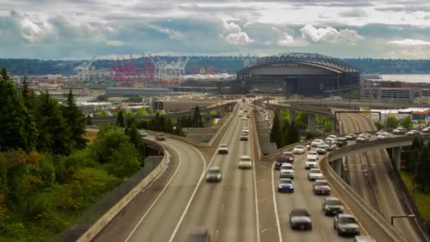 Seattle Safeco Field stadium with traffic — Stock Video