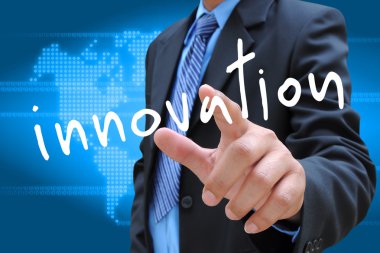 yenilik düğmeye bir dokunmatik ekran int işadamı el