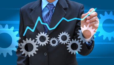 işadamı el çizim iş grafik ve cog donatımı
