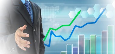 iş adamı ve iş grafik üzerinde bir dokunmatik ekran arayüzü