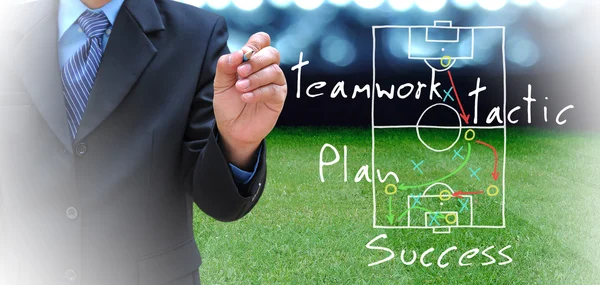 Plan of soccer manager at soccer field — Stock Photo, Image