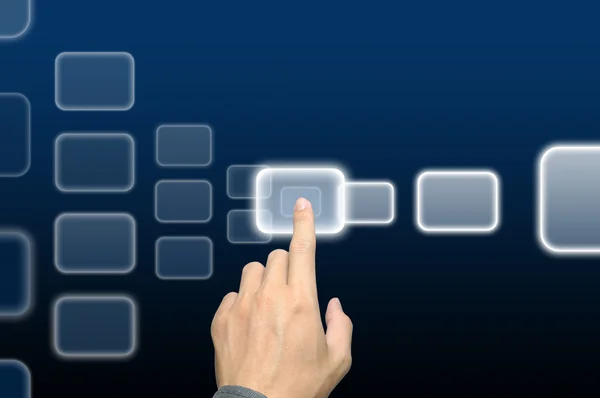 Hand pushing button on a touch screen interface — Stock Photo, Image