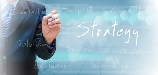 Estratégia de escrita mão homem de negócios — Fotografia de Stock