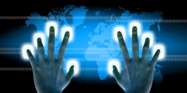 parmağında bir dokunmatik ekran arayüzü tarama