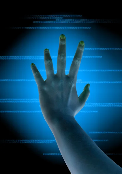 タッチ画面のインターフェイス上で指のスキャン — ストック写真