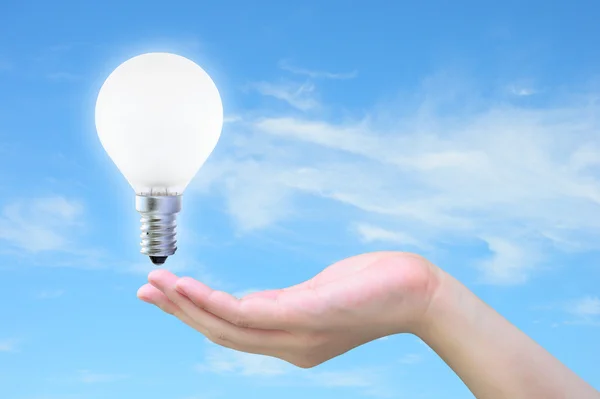 Light bulb in women hand — Stock Photo, Image