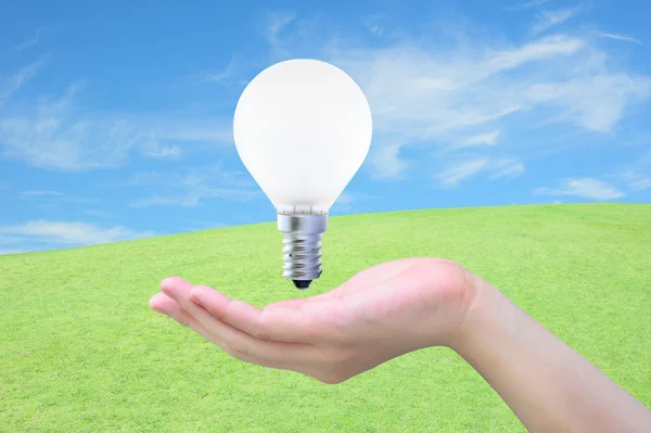 Light bulb in women hand — Stock Photo, Image