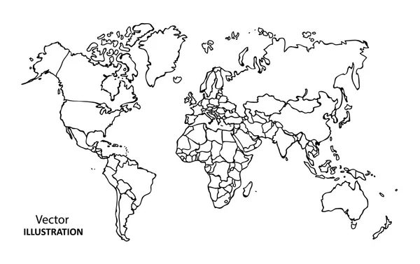 Desenho à mão Mapa Mundial com países — Vetor de Stock