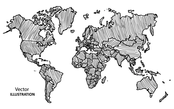 Desenho à mão Mapa Mundial com países —  Vetores de Stock