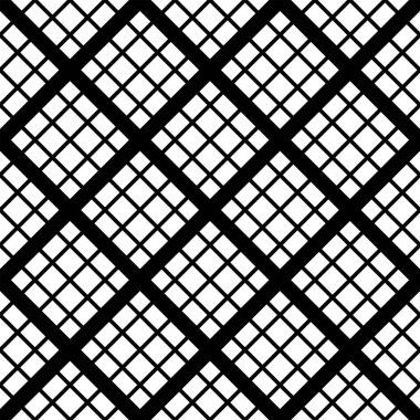 Geometrik siyah-beyaz, pürüzsüz ve pürüzsüz desen. Soyut vektör elmas ağı. Kumaş tasarımı, duvar kağıdı, dekoratif kağıt, web tasarımı, şablonlar, kolajlar için tek renkli sanatsal illüstrasyon.