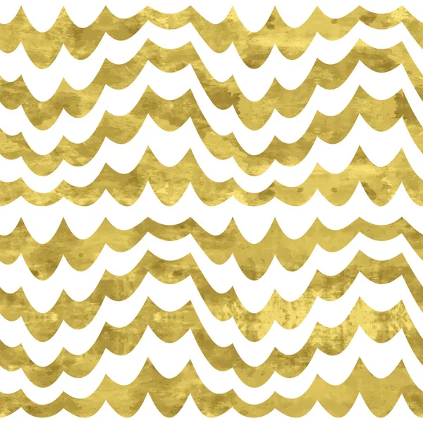 キラキラ箔テクスチャとゴールドとホワイトリップルシームレスパターン 抽象ベクトル波 ファブリックデザイン 装飾紙 ウェブデザイン 背景のための明るい光沢のあるイラスト — ストックベクタ