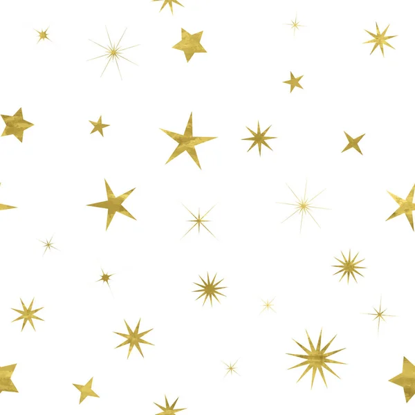 Goud Wit Naadloos Patroon Met Glitter Folie Getextureerde Confetti Sterren Rechtenvrije Stockillustraties