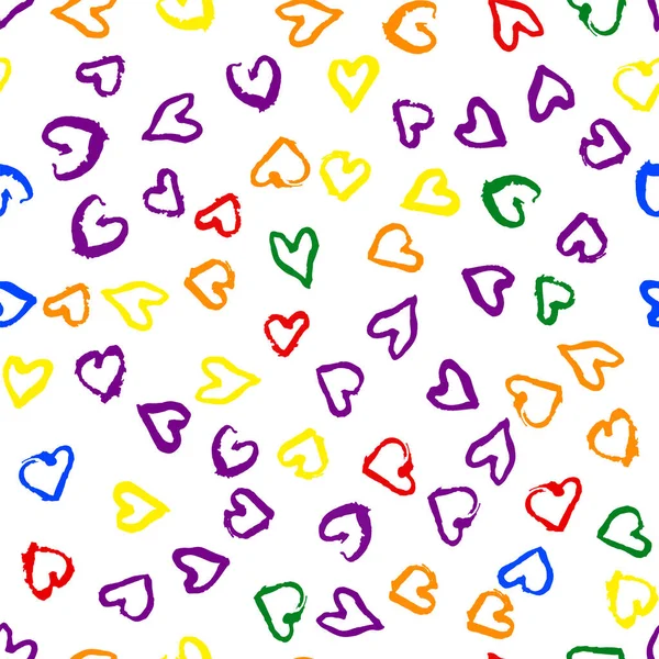 Rainbow Lgbt Seamless Pattern Bright Textured Confetti Hearts Abstract Multicolor — Stock Vector