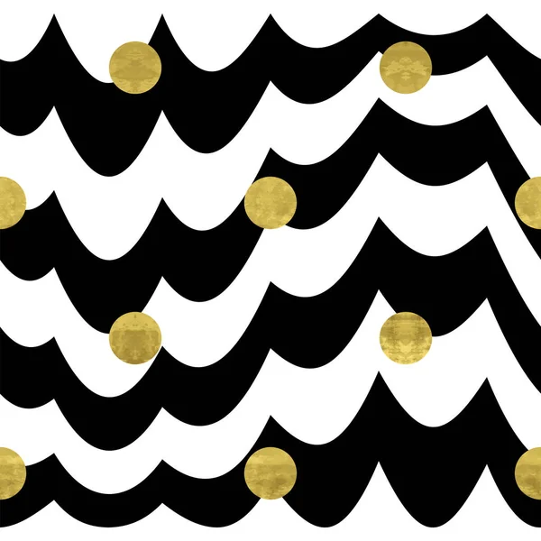 Gold Black White Ripple Seamless Pattern Glitter Foil Textured Circles — Διανυσματικό Αρχείο