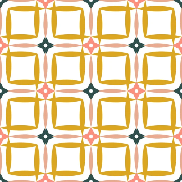 花と幾何学的なカラフルなシームレスなパターン 抽象ベクトル2乗ネット ファブリックデザイン 装飾紙 ウェブデザイン テンプレート コラージュ 背景のための芸術的なイラスト — ストックベクタ