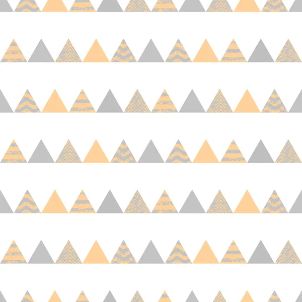 三角形のカラフルな幾何学的なシームレスなパターン 抽象ベクトルピラミッド ファブリックデザイン 装飾紙 ウェブデザイン ポストカードのための祭りの芸術イラスト — ストックベクタ