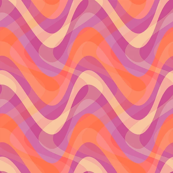 波と幾何学的なカラフルなシームレスなパターン 抽象ベクトルリップル海 ファブリックデザイン 装飾紙 ウェブデザイン 背景のための歪んだ芸術的なイラスト — ストックベクタ