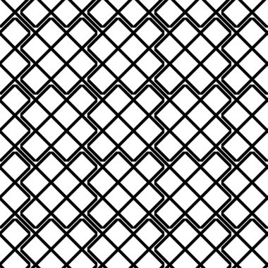 Geometrik siyah-beyaz, pürüzsüz ve pürüzsüz desen. Soyut vektör elmas ağı. Kumaş tasarımı, duvar kağıdı, dekoratif kağıt, web tasarımı, arkaplan.