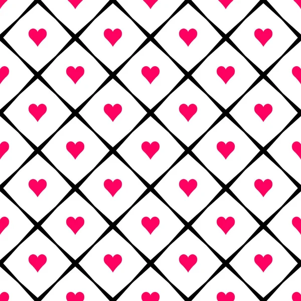 Geometrische Naadloze Patroon Met Harten Wortelstokken Abstract Vector Diamantnet Romantische — Stockvector