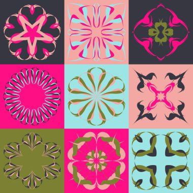 Grup 9 soyut çiçek öğeleri veya seamless modeli